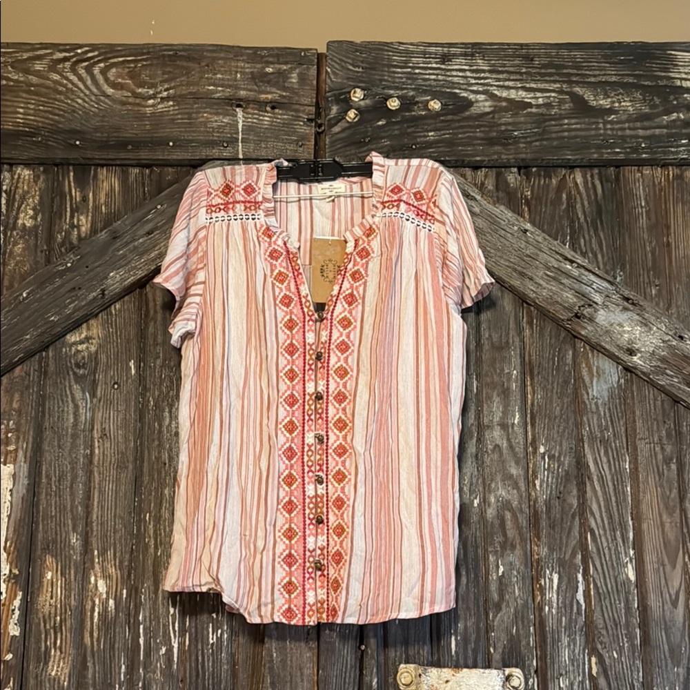 Short Sleeve Embellished Button Down Shirt